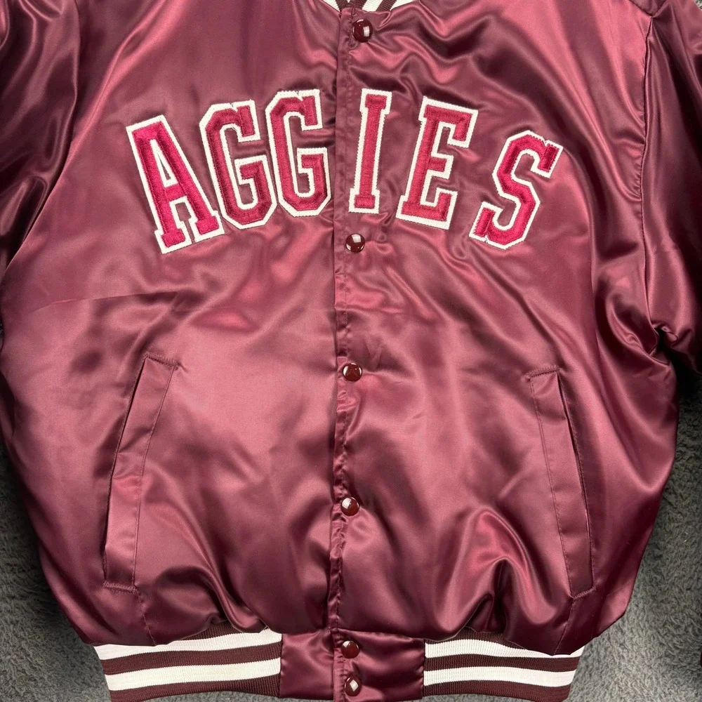 Vintage Swingster Aggies Bomber Jacket Mens Large Maroon‎ Satin Snap Front Coat - Picture 5 of 11